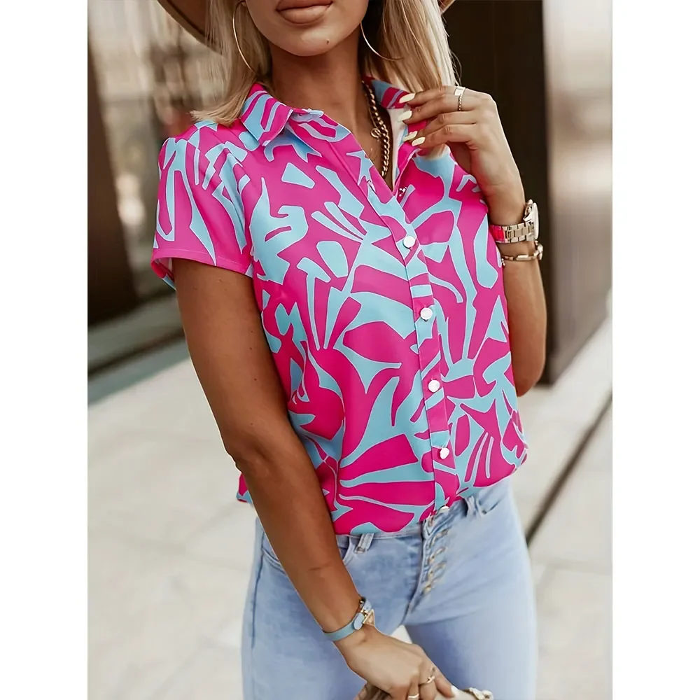 Summer Women'S Shirt Fashion 3D Digital Printed Shirt Hawaii Vacation Casual Top Elegant Women'S Baggy Lapel Shirt Boho Blouses - Image 2