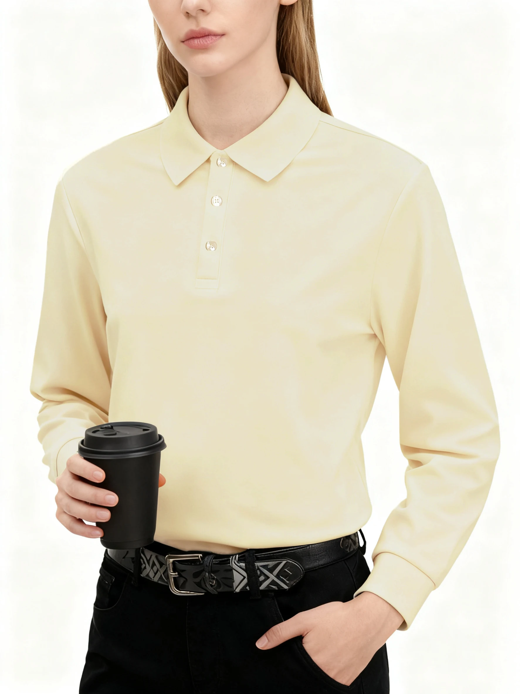 Solid Polo Shirts Womens Long Sleeves Slim GOLF shirt Commuting Winter Breathable Lapel Tops Sporty Comfortable Womans Clothes - Image 2
