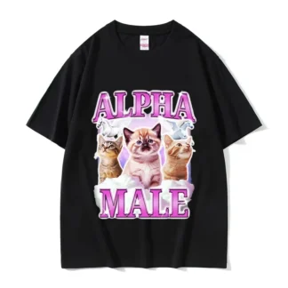 Funny Alpha Male Kittens Rainbow Pink Meme Tee Shirt Men Women's Cute O-Neck Clothing T-shirt Harajuku Oversized Cotton T Shirts