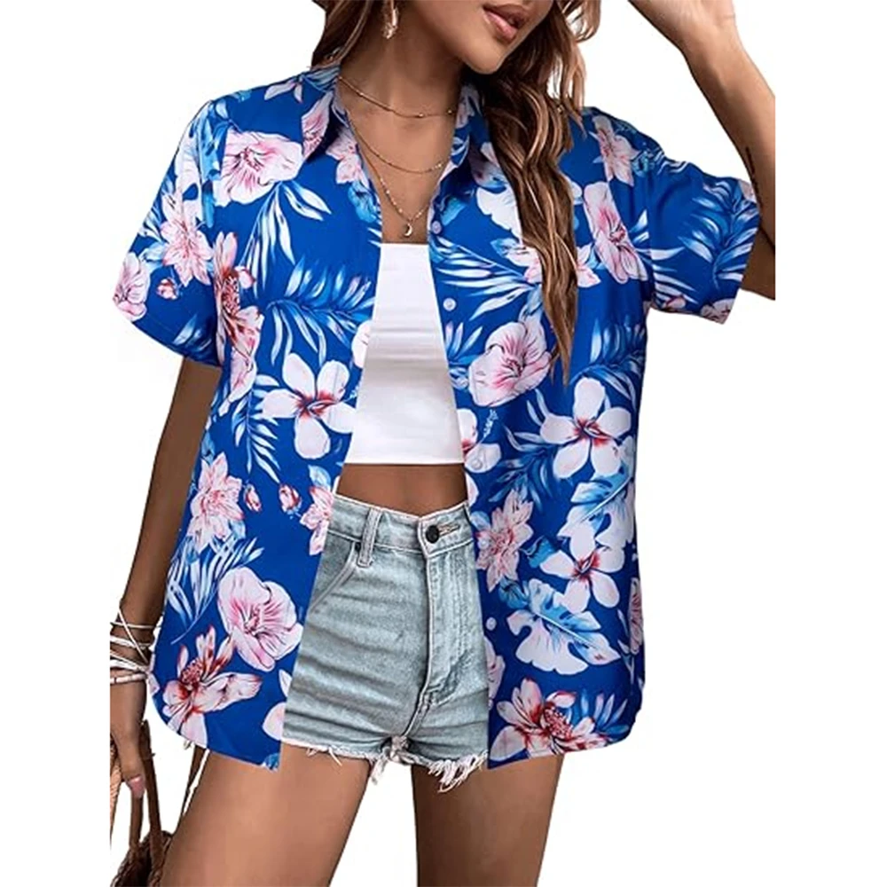 Women Short Sleeve Shirts Hawaiian shirt Floral 3d Printed Basic Shirts Fashion Beach Resort Style Single Breasted Shirts - Image 3