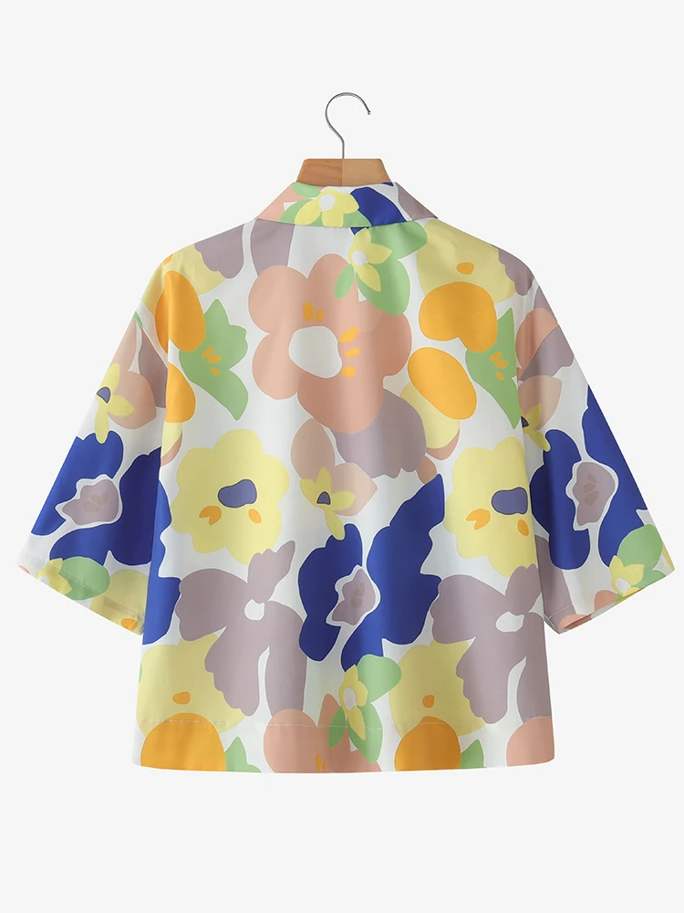ZANZEA Beach Style Floral Print Shirts for Women Summer Three Quarter Sleeve Collared Shirt Casual Holiday Button Up Tops S-3XL - Image 4
