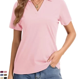 TACVASEN Women's Polo Shirts V Neck Short Sleeve UPF 50+ Sun Protection Business Casual Work Summer Tops Golf Collared Shirt