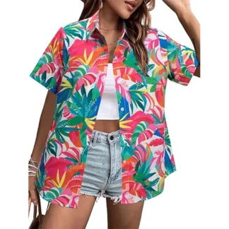 Women Short Sleeve Shirts Hawaiian shirt Floral 3d Printed Basic Shirts Fashion Beach Resort Style Single Breasted Shirts