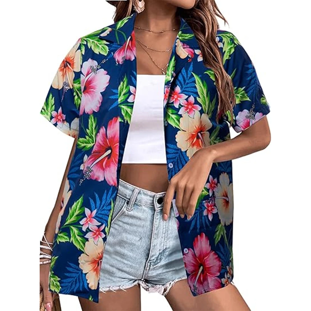 Women Short Sleeve Shirts Hawaiian shirt Floral 3d Printed Basic Shirts Fashion Beach Resort Style Single Breasted Shirts - Image 4