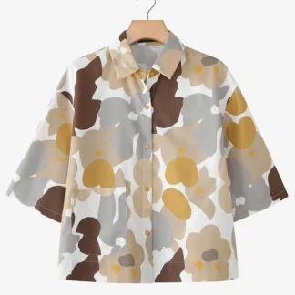 ZANZEA Beach Style Floral Print Shirts for Women Summer Three Quarter Sleeve Collared Shirt Casual Holiday Button Up Tops S-3XL