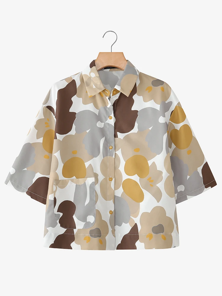 ZANZEA Beach Style Floral Print Shirts for Women Summer Three Quarter Sleeve Collared Shirt Casual Holiday Button Up Tops S-3XL