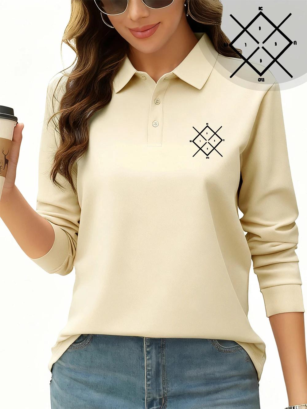 Magical Blocks Printing Polo Shirt Womens Sporty Long Sleeves T-Shirts Spring Breathable Lapel Tops Casual Womans New Workwear