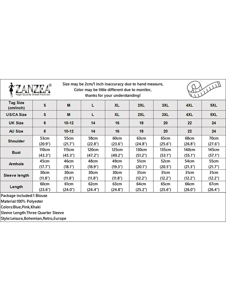 ZANZEA Beach Style Floral Print Shirts for Women Summer Three Quarter Sleeve Collared Shirt Casual Holiday Button Up Tops S-3XL - Image 6