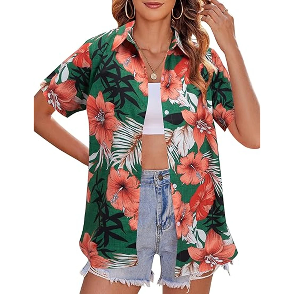 Women Short Sleeve Shirts Hawaiian shirt Floral 3d Printed Basic Shirts Fashion Beach Resort Style Single Breasted Shirts - Image 5
