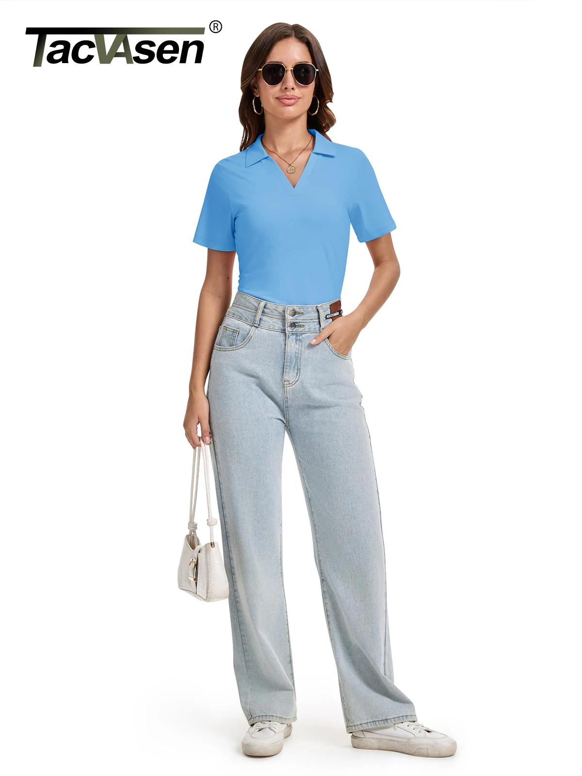 TACVASEN Women's Polo Shirts V Neck Short Sleeve UPF 50+ Sun Protection Business Casual Work Summer Tops Golf Collared Shirt - Image 6