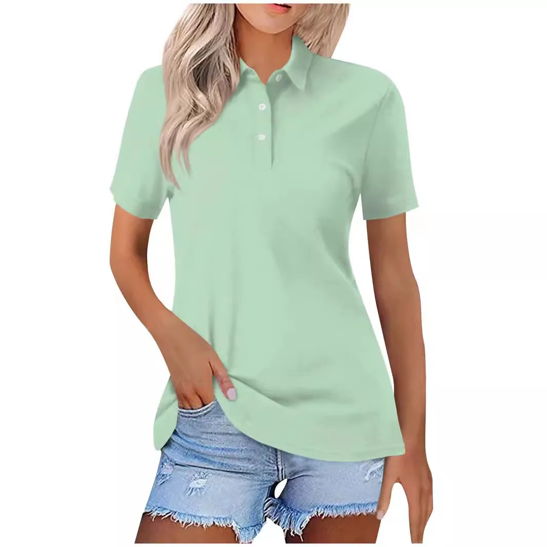 2025 new solid color shoulder short sleeved polo shirt for women in summer - Image 4