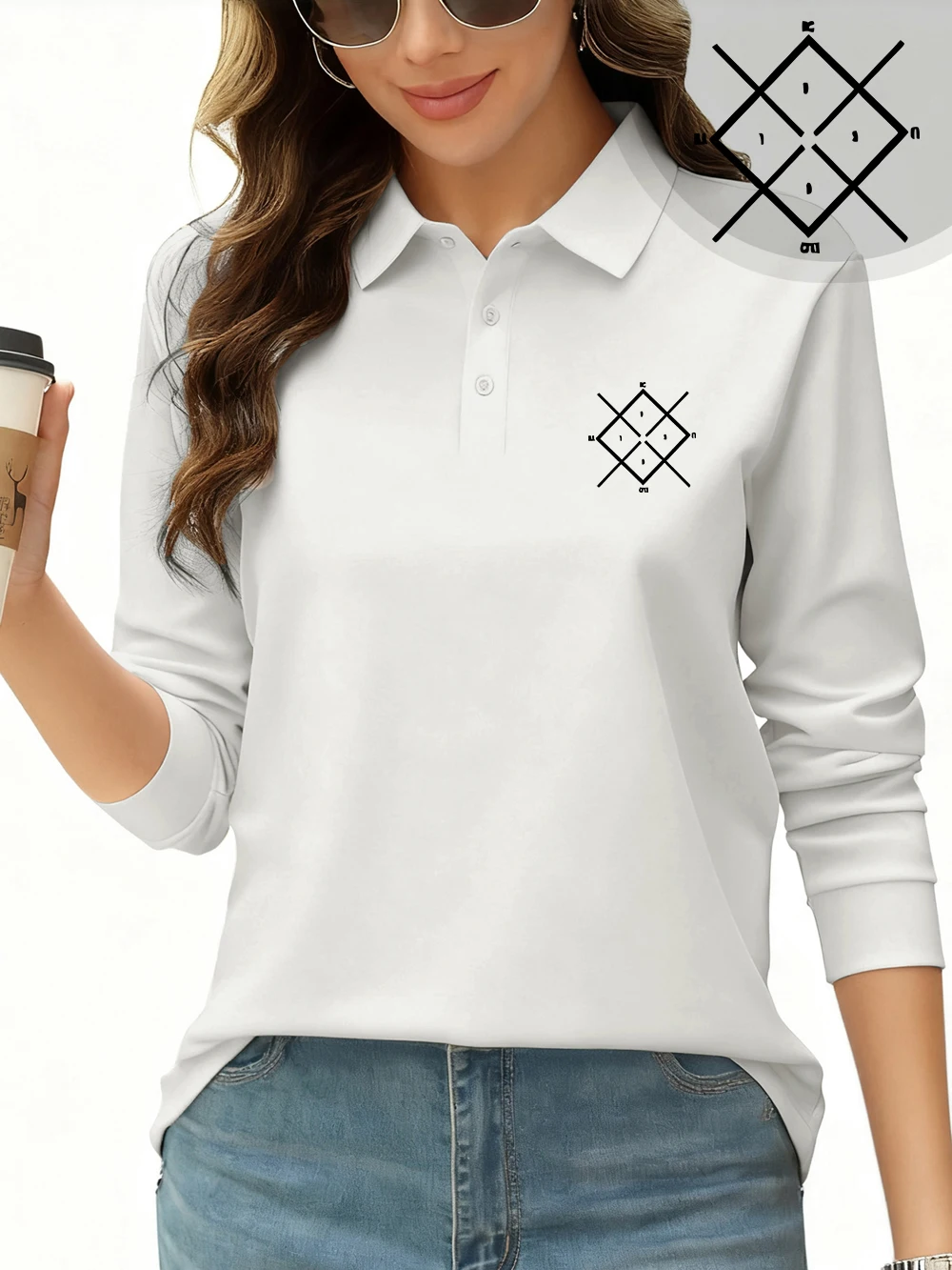 Magical Blocks Printing Polo Shirt Womens Sporty Long Sleeves T-Shirts Spring Breathable Lapel Tops Casual Womans New Workwear - Image 2