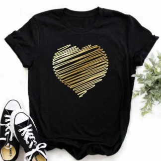 2026 New Women's Love Letters Simple Trend Cute Fashion Round Neck T-shirt Short Sleeve Blouse Tops Vintage Graphic Tee Shirts